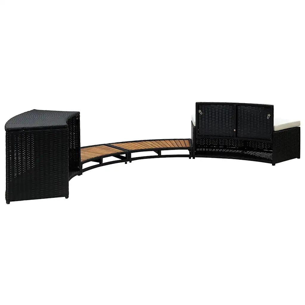 Bordo Spa Nero in Polyrattan e Legno d'Acacia CFW2707002