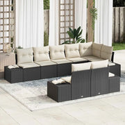 Set Divano da Giardino 8 pcs Nero e Crema polyrattan