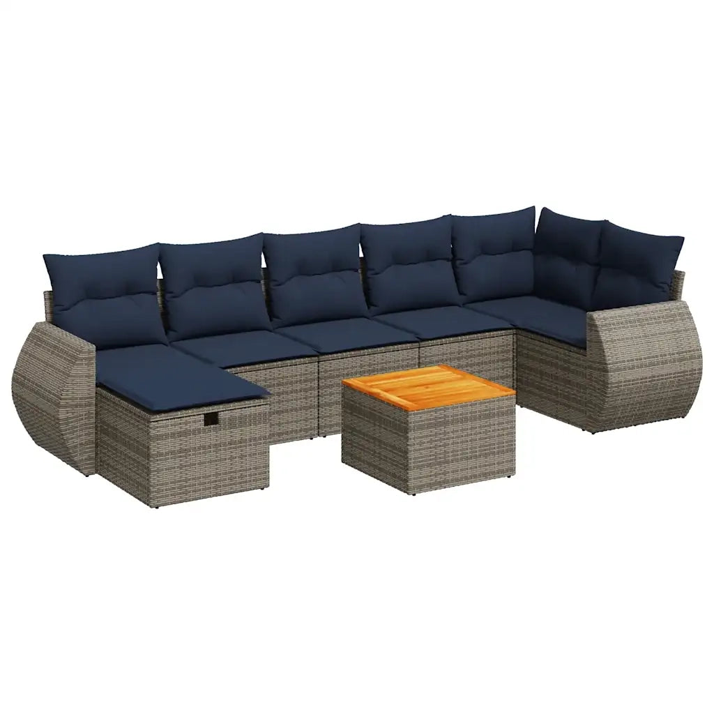 Set Divano da Giardino 8 pz con Cuscini Grigio in Polyrattan 3325855