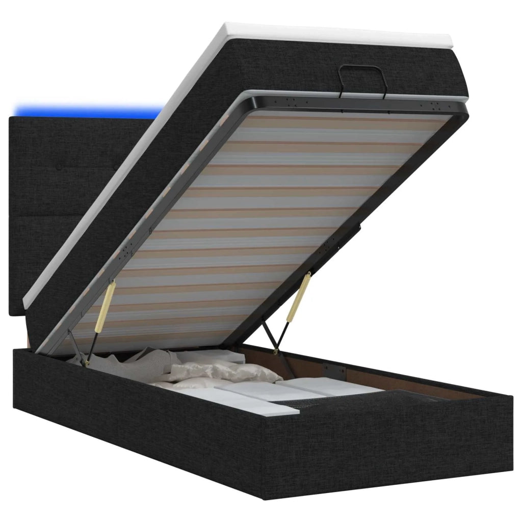Letto Ottomano con Materasso e LED Nero 90 x 200 cm Tessuto 3458043