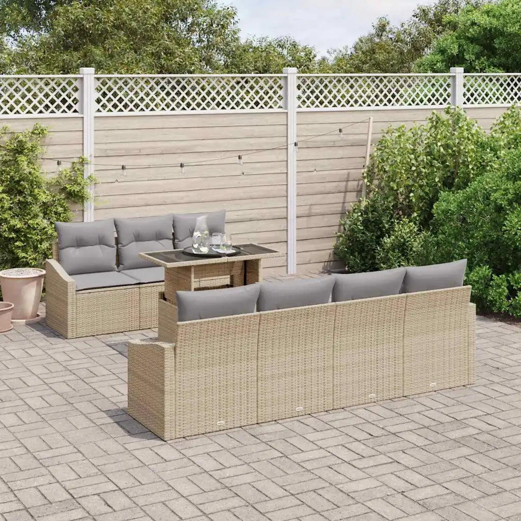 Set Divano da Giardino 8 pcs Beige e Grigio Chiaro polyrattan