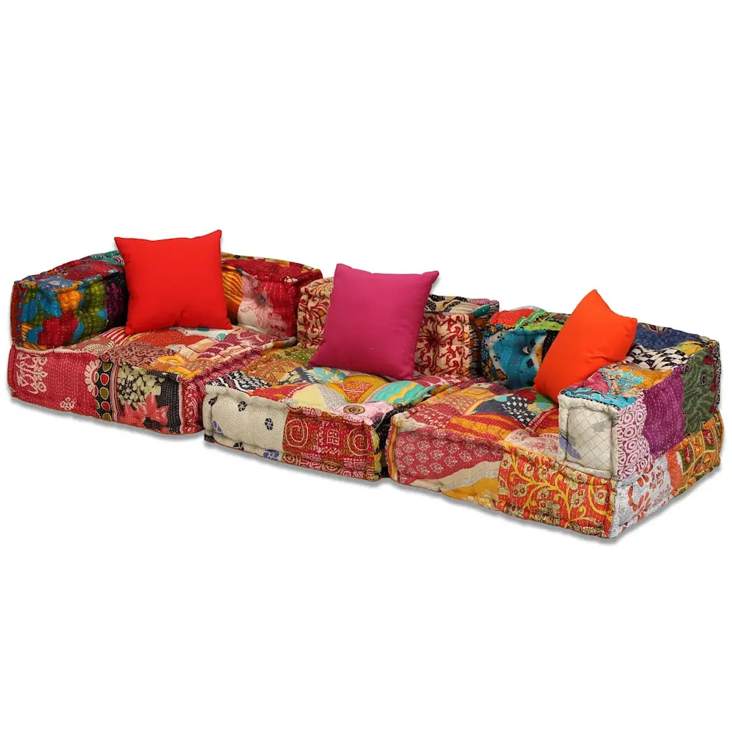 Pouf Modulare a 3 Posti in Tessuto Patchwork 244979
