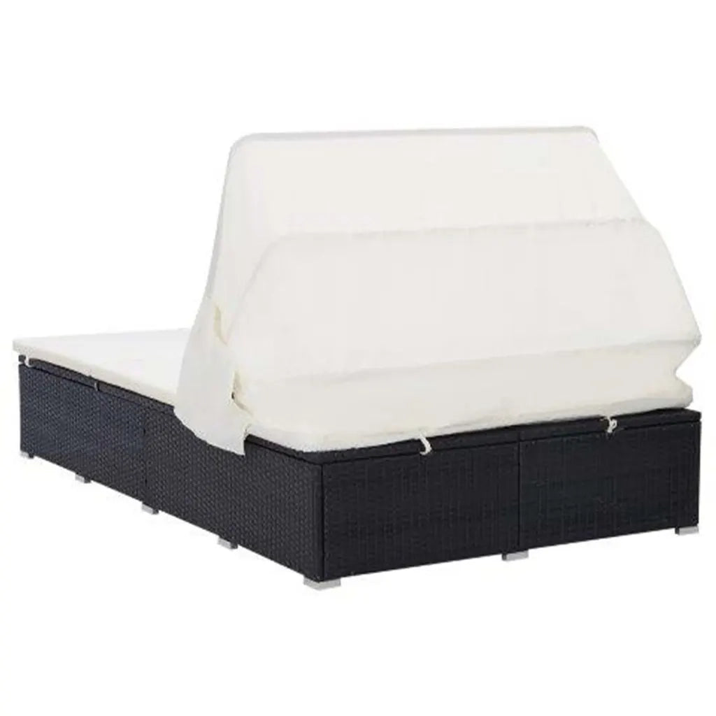 Lettino Prendisole a 2 Posti con Cuscino in Polyrattan Nero 310235