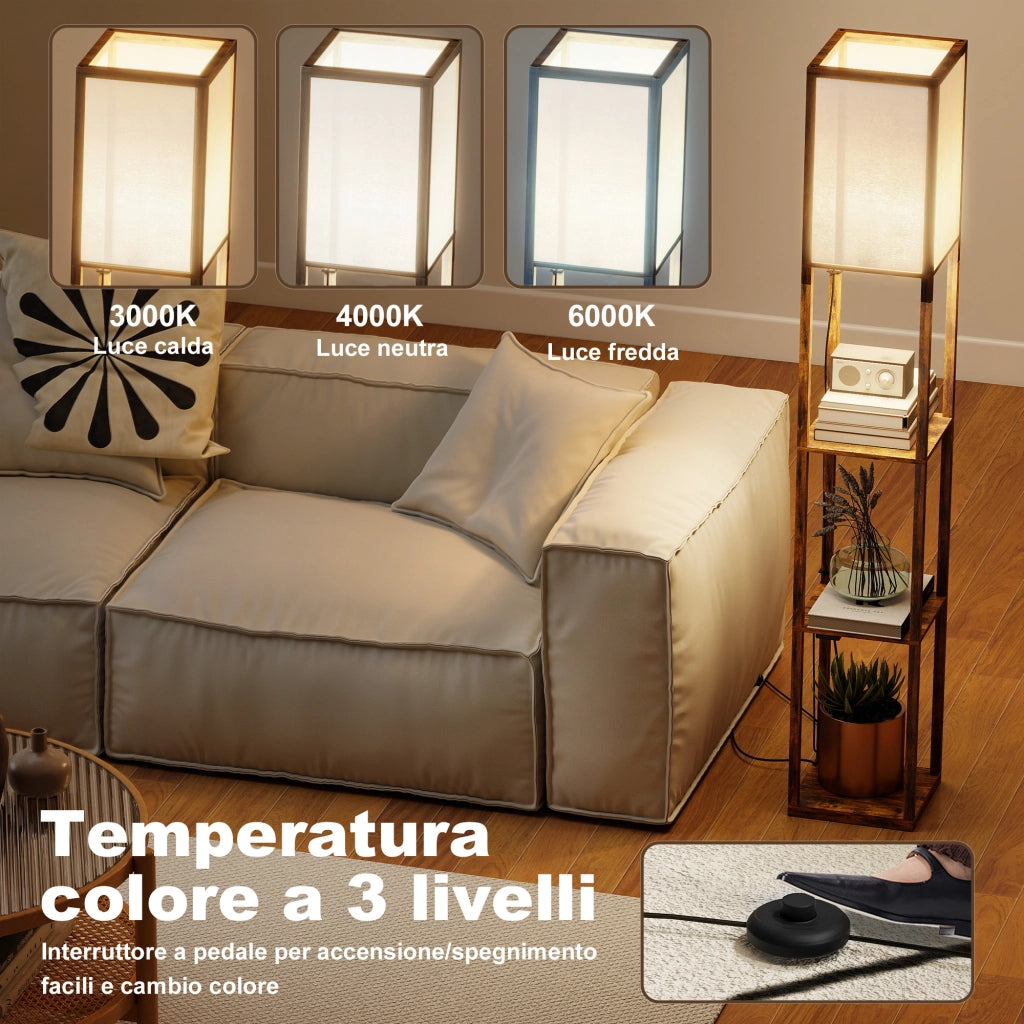Lampada da Terra con Ripiani e USB ¨C Minimal ¨C Marrone