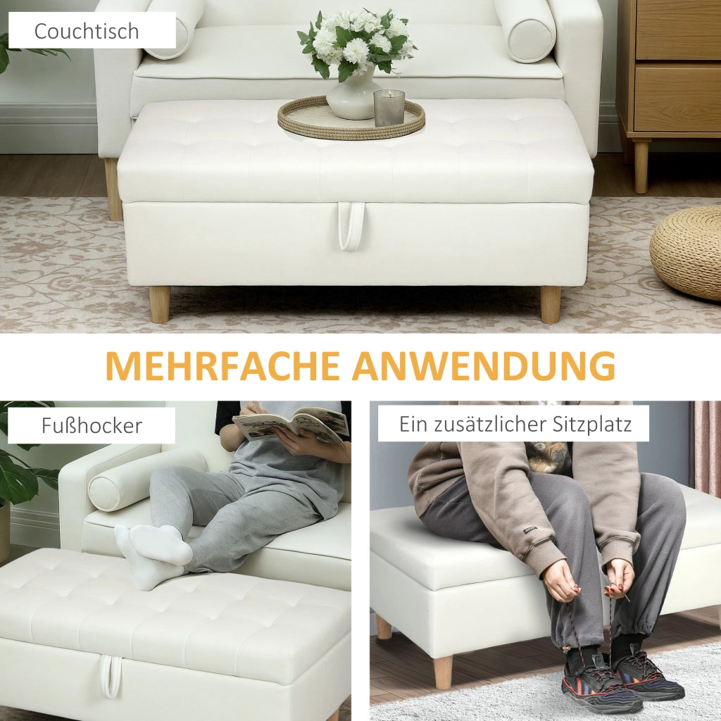 Pouf con contenitore e gambe in legno ¨C Minimal ¨C tessuto crema