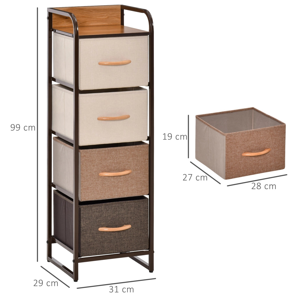 Cassettiera 4 Cassetti in Tessuto e Legno ¨C zephmum ¨C 31x29x99 cm Multicolore