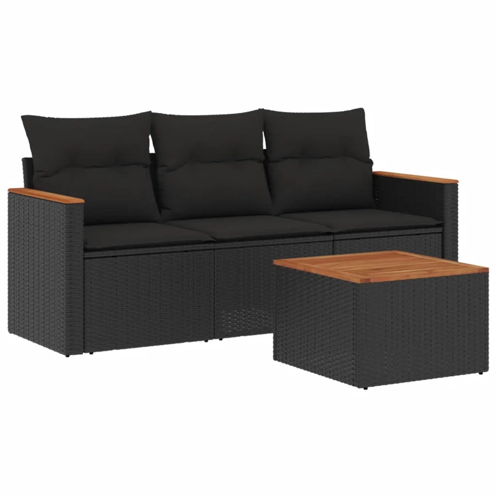 Set Divani da Giardino 4 pz | Set Salotto da Giardino con Cuscini Nero in Polyrattan