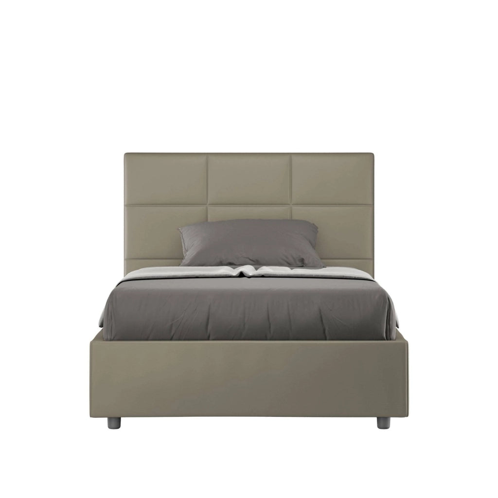 Letto una piazza e mezza con rete imbottito 130x190 similpelle cappuccino Mika