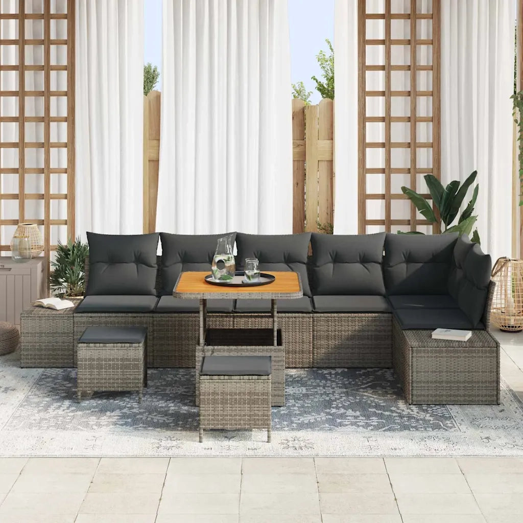 Set Divano da Giardino con cuscino 9 pcs Grigio Poly Rattan 3364753