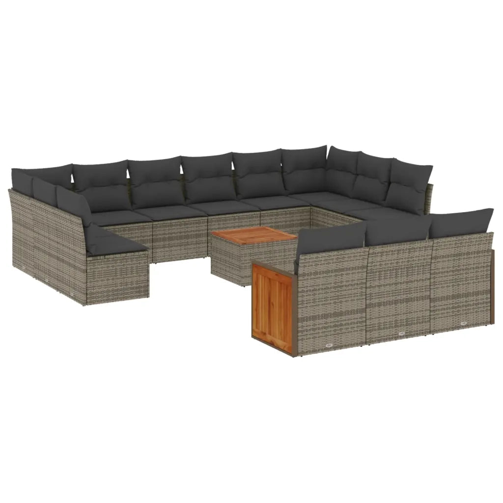 Set Divani da Giardino 14pz con Cuscini in Polyrattan Grigio 3260548