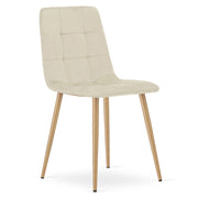 Sedia Kara in velluto beige chiaro con gambe effetto legno