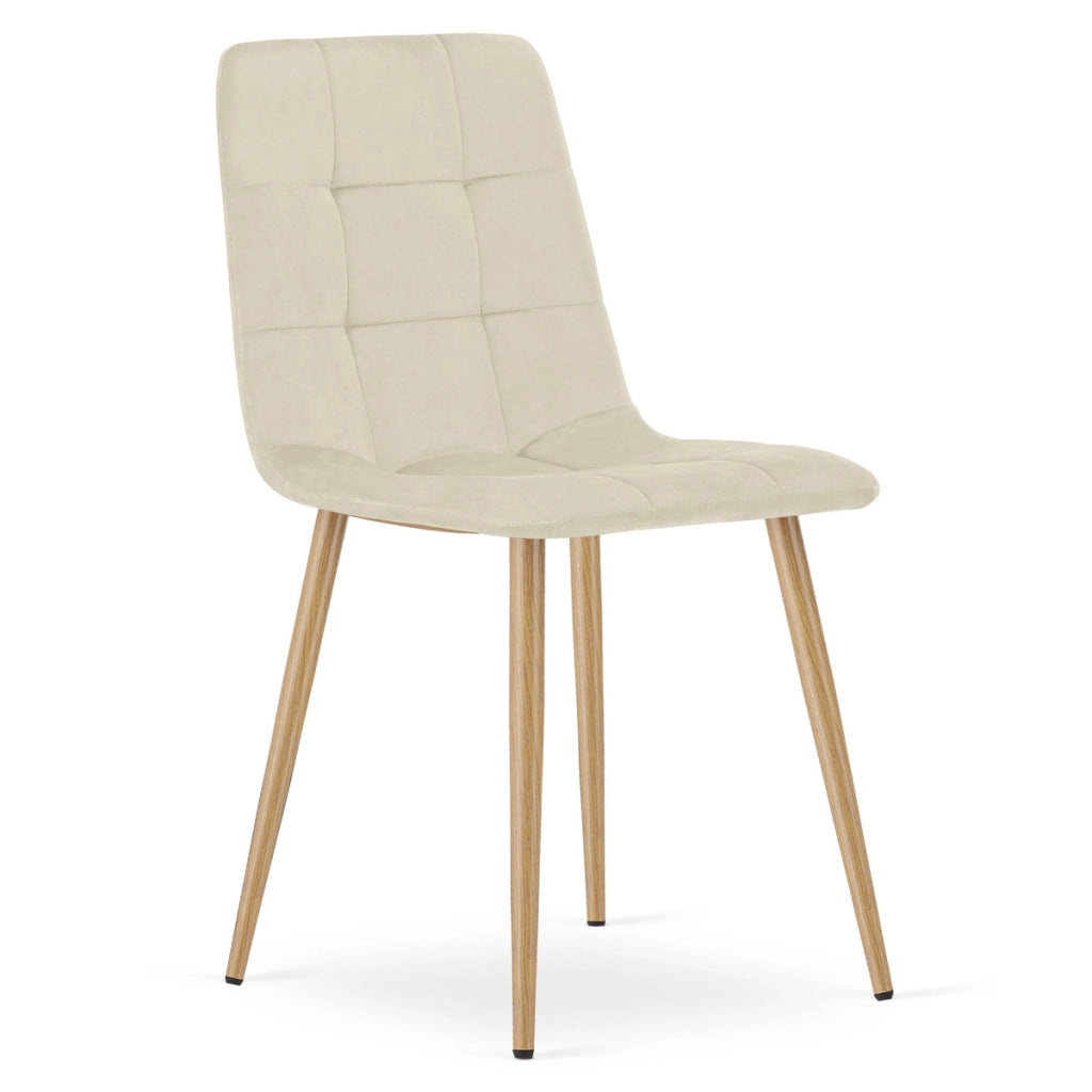 Sedia Kara in velluto beige chiaro con gambe effetto legno