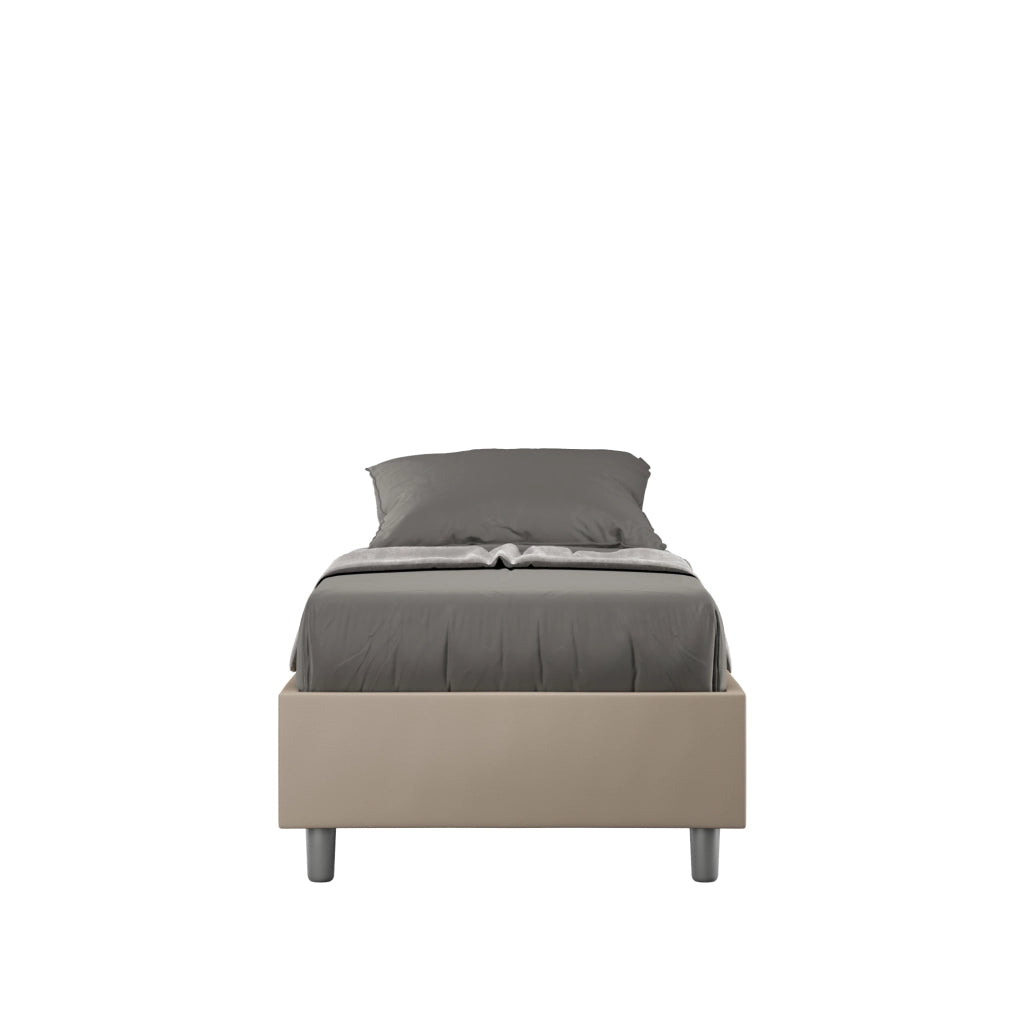 BS COM Letto singolo con rete imbottito 80x210 similpelle tortora