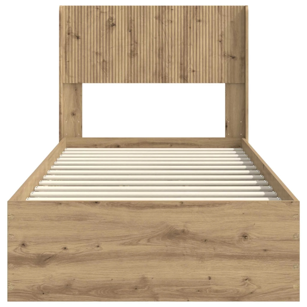 Letto singolo | Letto per adulti | Struttura del letto con stoccaggio e testata Rovere Artigianale