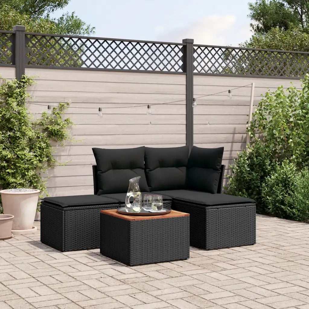 Set Divani da Giardino 5 pz | Set Salotto da Giardino con Cuscini in Polyrattan Nero
