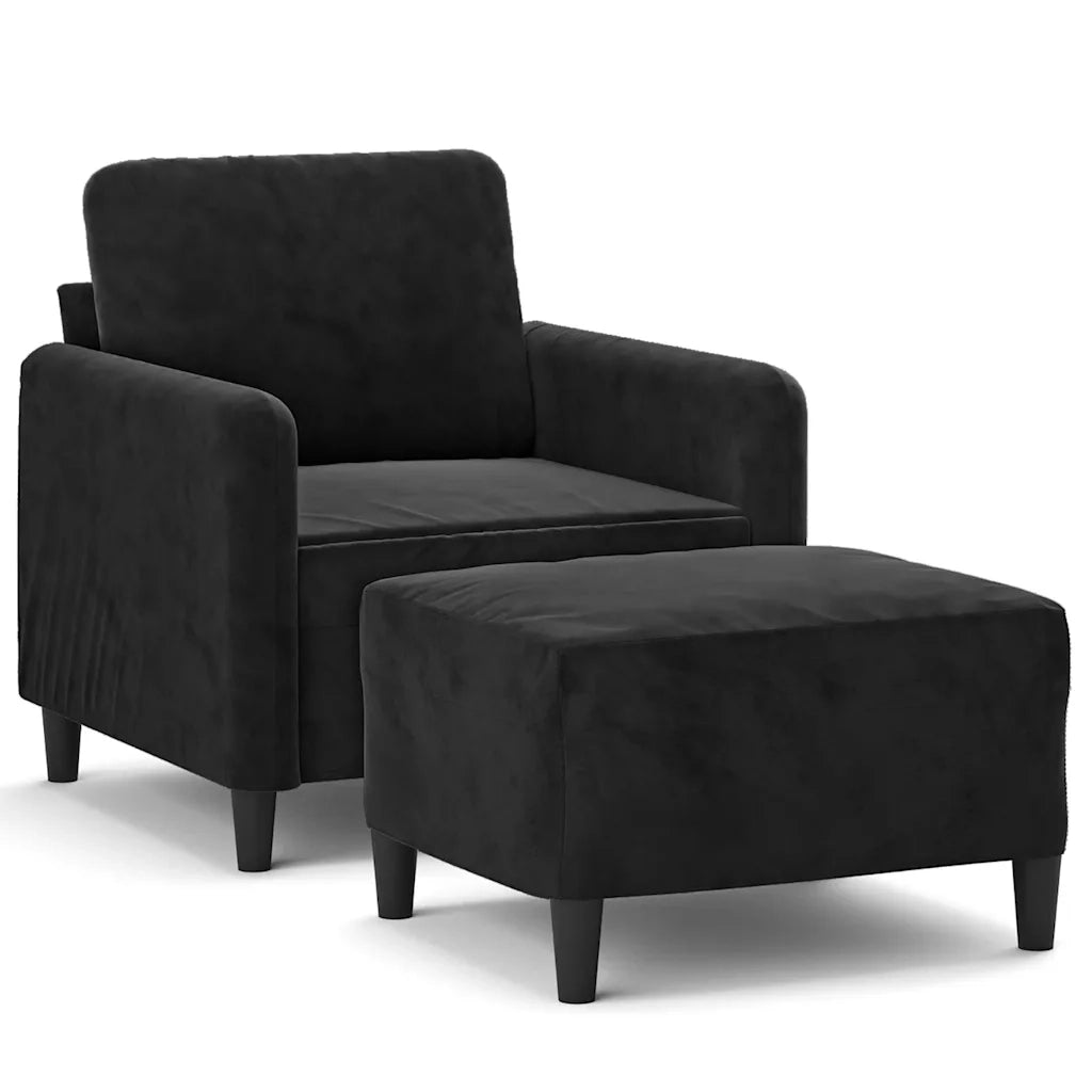 Poltrona | Sedia Relax con Poggiapiedi Nero 60 cm in Velluto