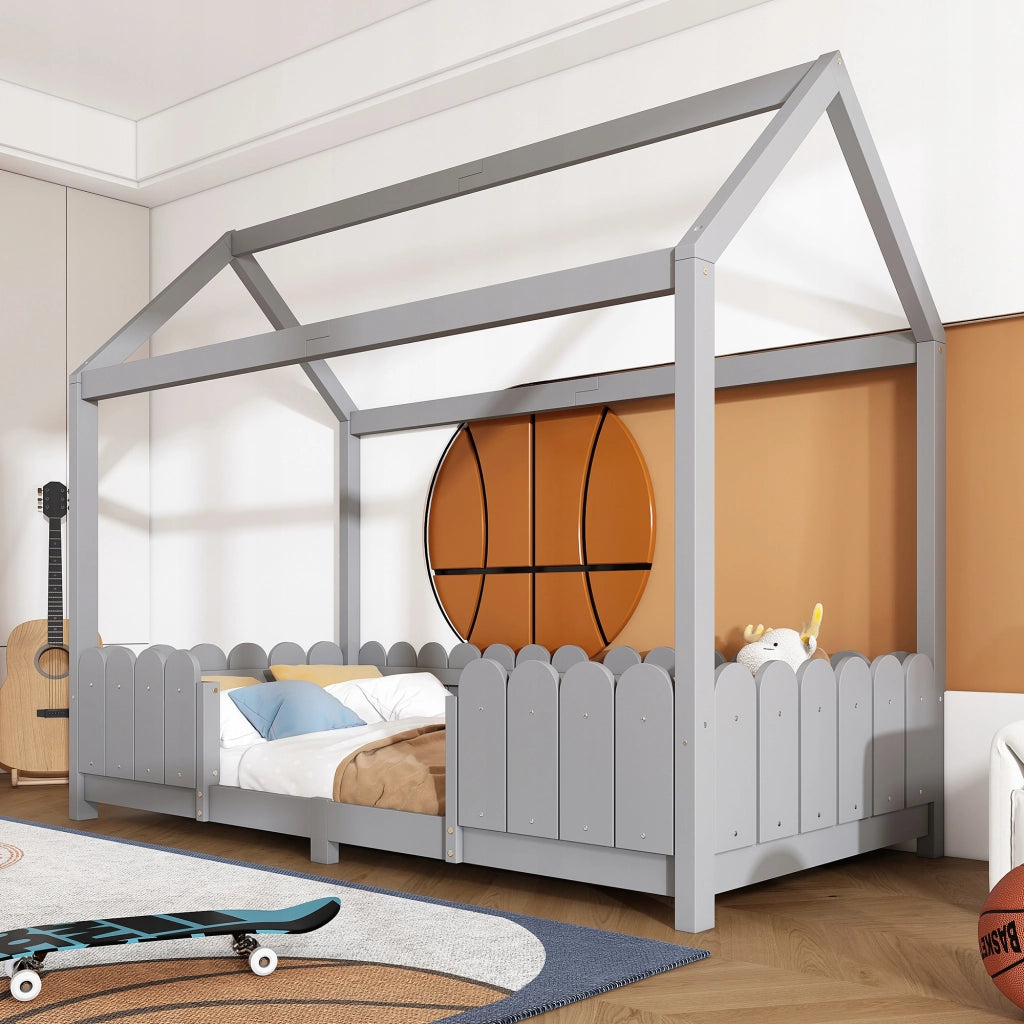 Letto per bambini 90x200 - Xylo - Legno con protezione grigio