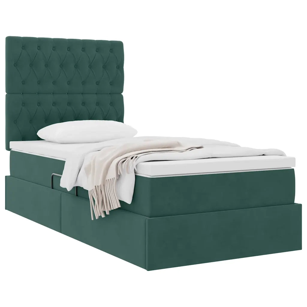 Letto con contenitore e materasso Verde Scuro 90 x 190 cm