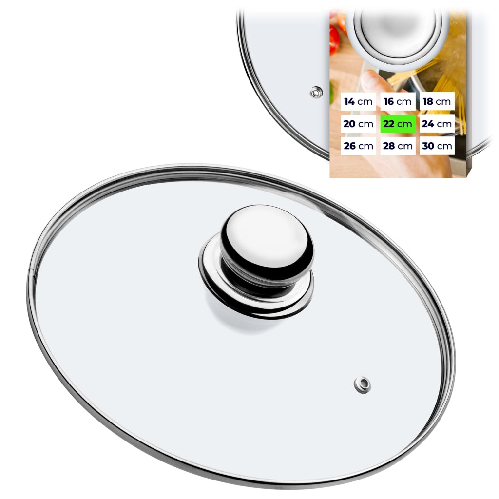 Coperchio in vetro KADAX da 22 cm, universale, resistente al calore, per pentole e padelle.