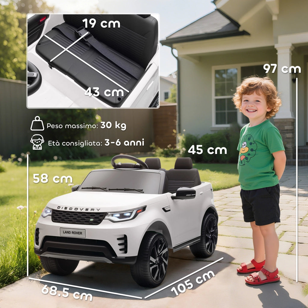 Auto Elettrica per Bambini Land Rover ¨C Xylo ¨C Bianco con LED e Telecomando 105x68.5x58cm