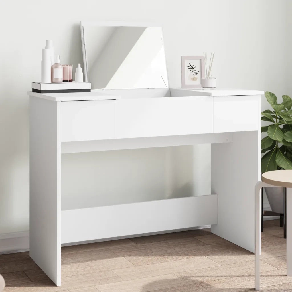 Toeletta con Specchio-Tavolo da Vanit¨¤ Bianco 100x45x76 cm