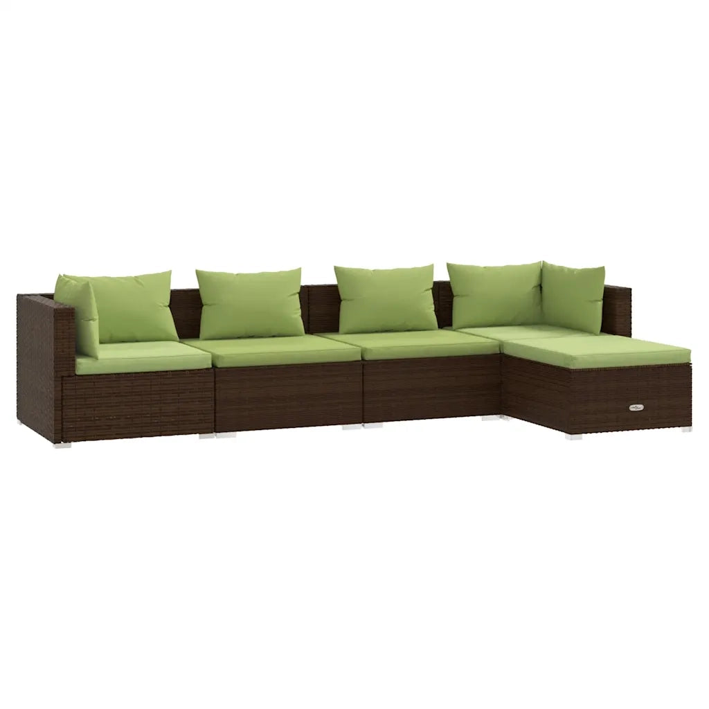 Set Divani da Giardino 5 pz con Cuscini in Polyrattan Marrone 3101660