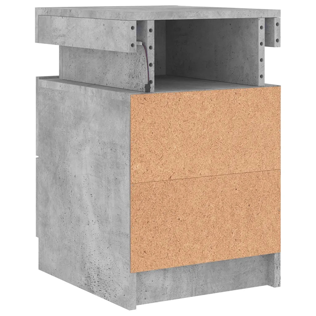Set di 2 Comodini | Armadio da Notte | Mobiletto da notte con Luci LED Grigio Cemento 35x39x55 cm
