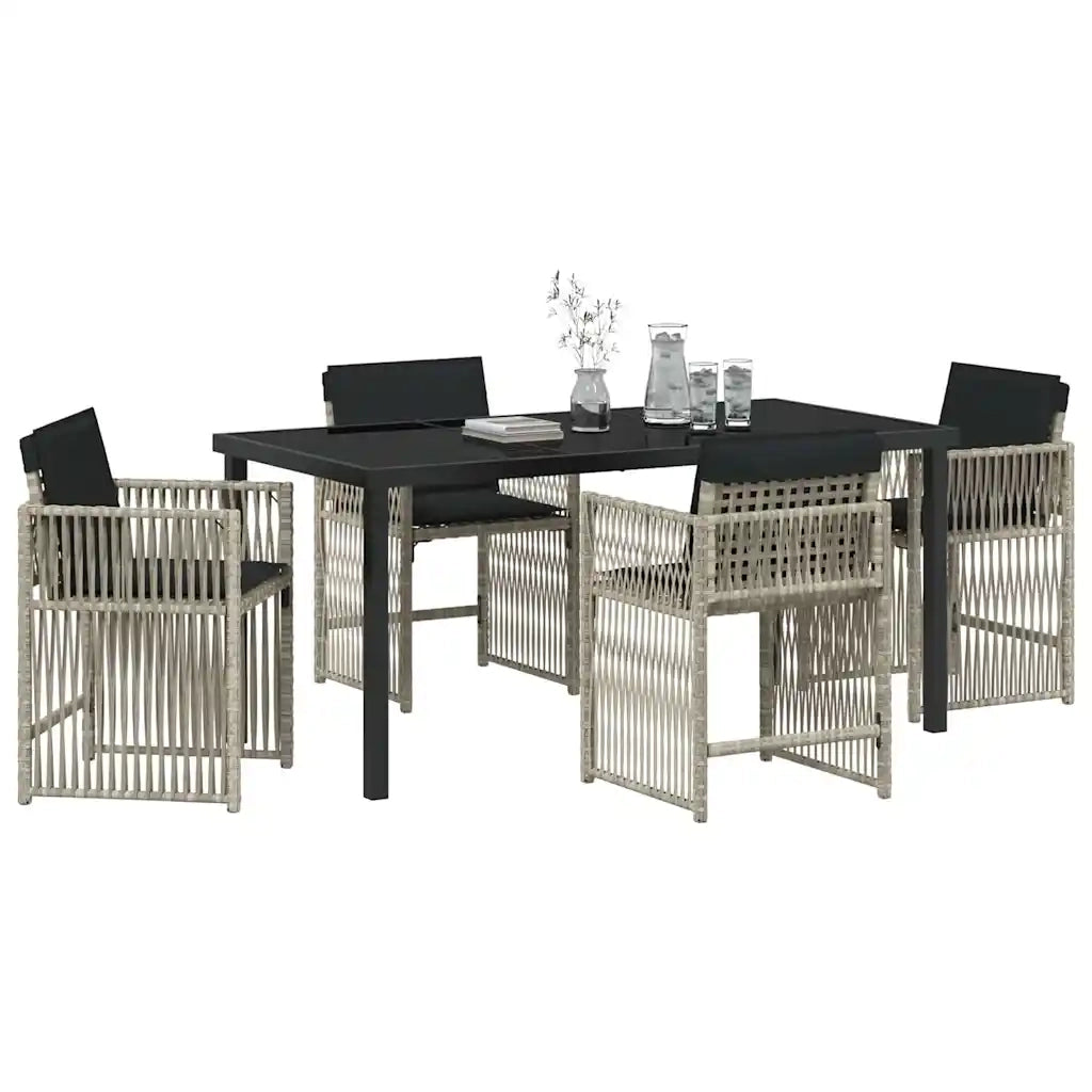 Set da Pranzo per Giardino 5 pcs Grigio chiaro polyrattan