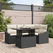 Set Divano da Giardino 5 pcs Nero e Crema polyrattan