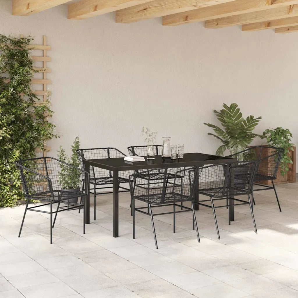Set da Pranzo per Giardino 7 pcs Nero polyrattan
