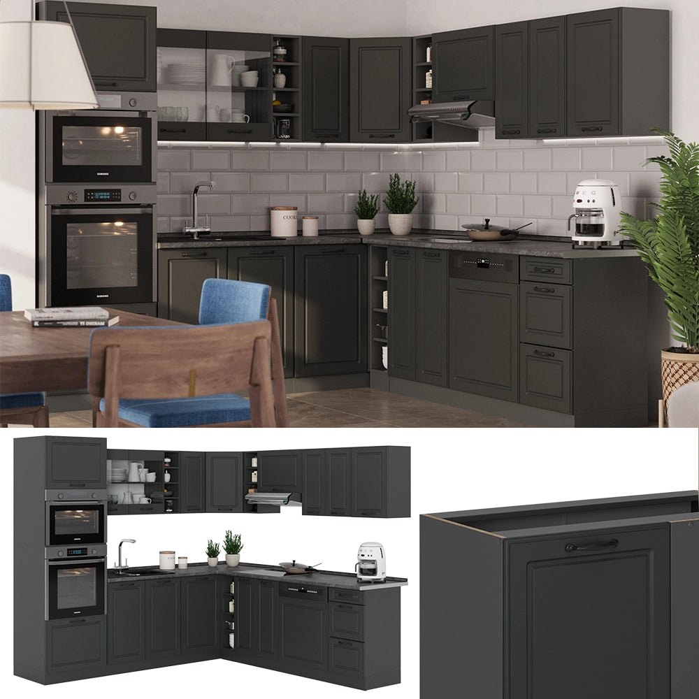 Cucina angolare completa R-Line Antracite rustico/Antracite 247 x 237 cm senza piano di lavoro Vicco