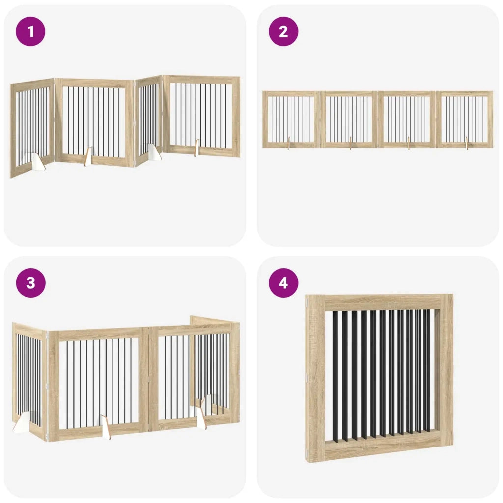 Cancello per cani pieghevole con supporti 4 pz Rovere Sonoma 892032
