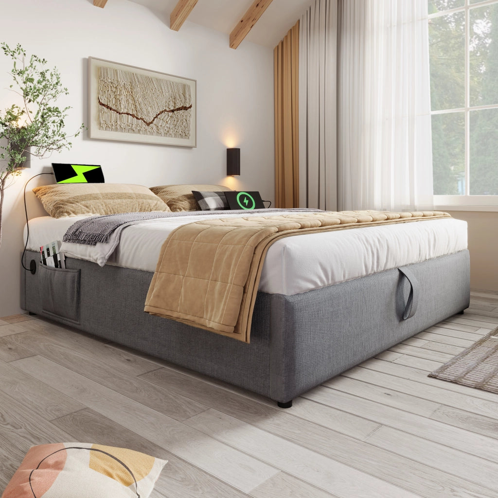 letto imbottito cotone lino grigio 160 x 200 cm
