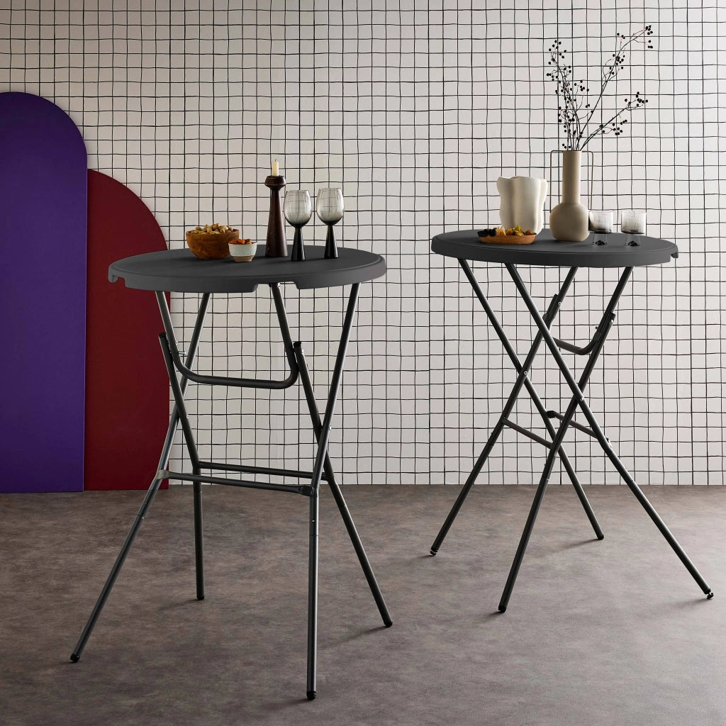 Set di 2 tavoli pieghevoli alti, grigio scuro
