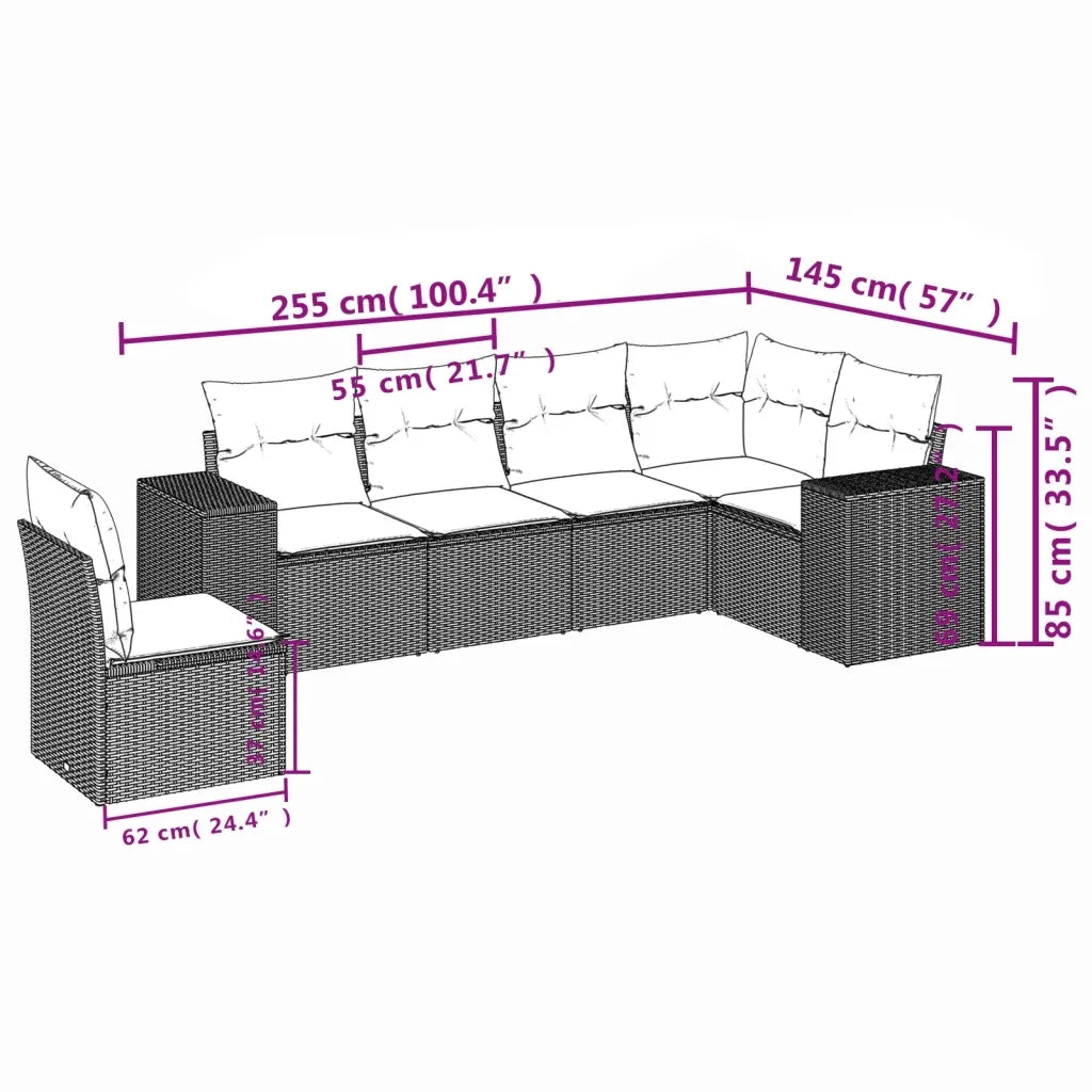 Set Divano da Giardino 6 pz con Cuscini Beige in Polyrattan