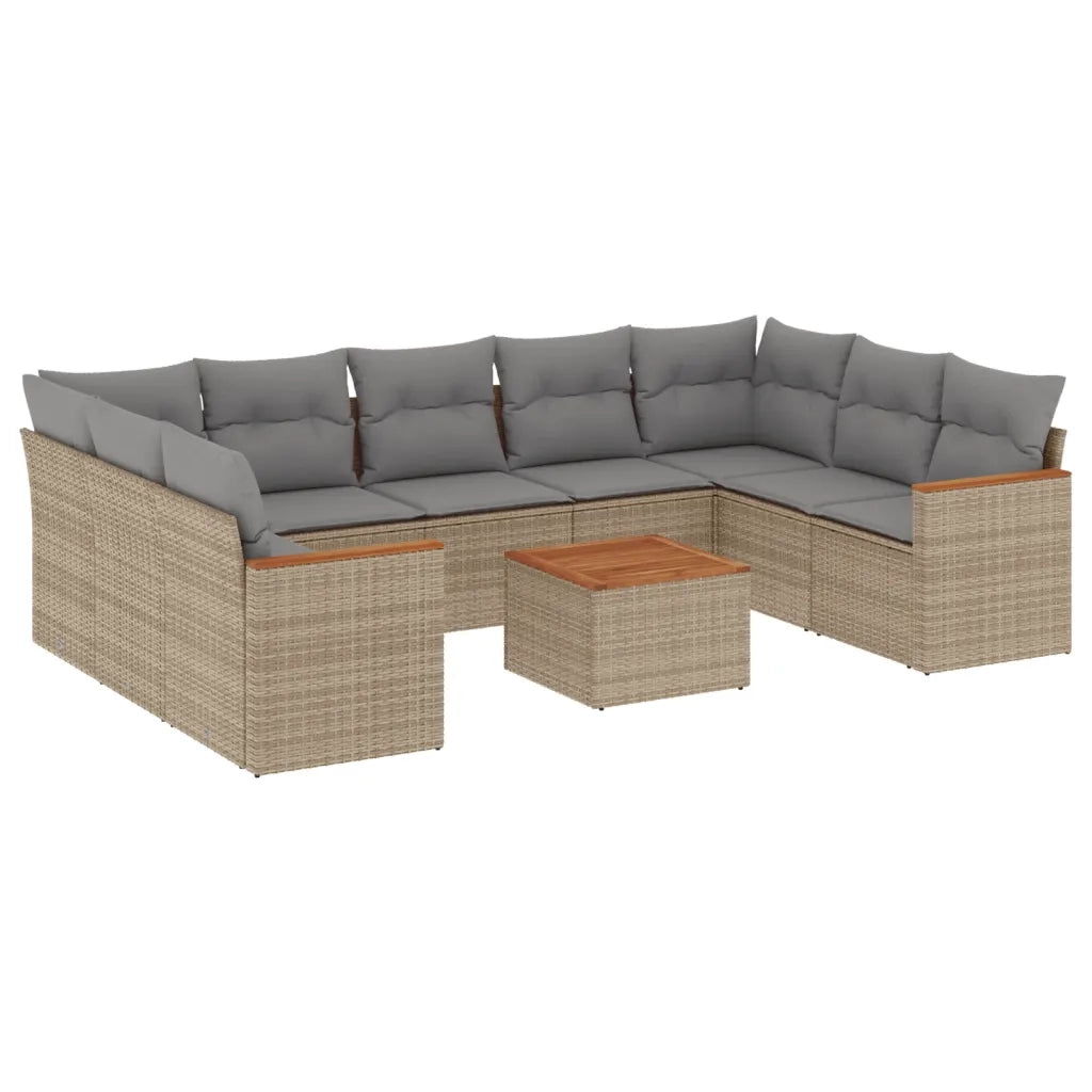 Set Divano da Giardino 10 pz con Cuscini Beige Misto Polyrattan 3226283