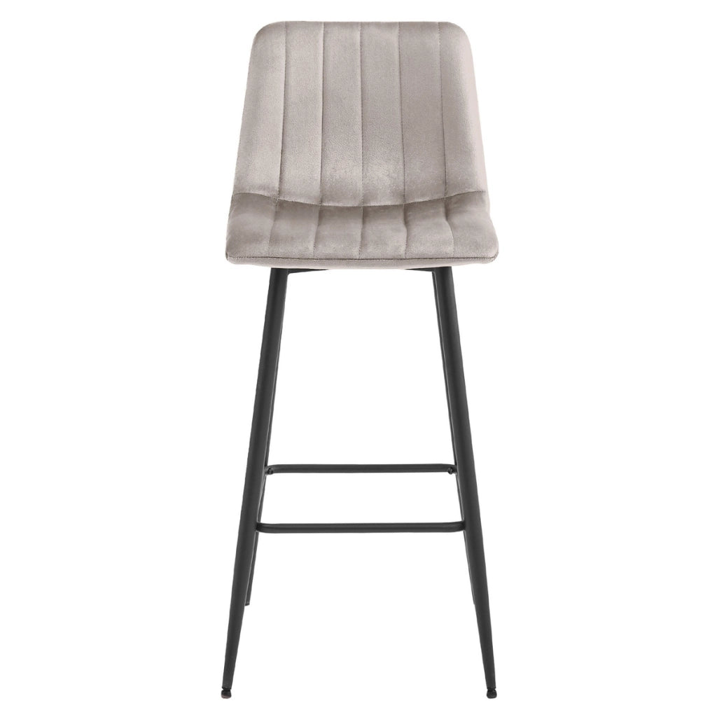 Sgabello alto Pozza in velluto beige scuro e metallo