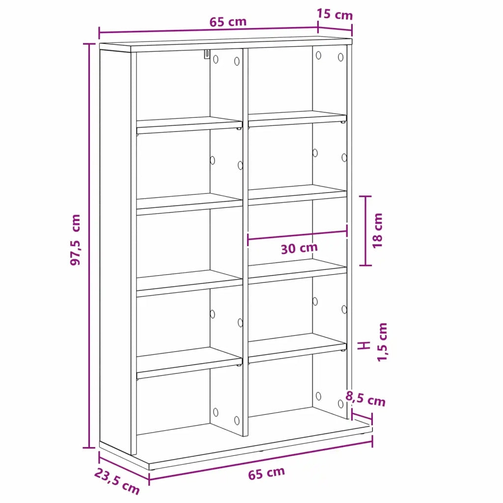 Mobile per CD Rovere Nero 65 x 23,5 x 97,5 cm 8012676