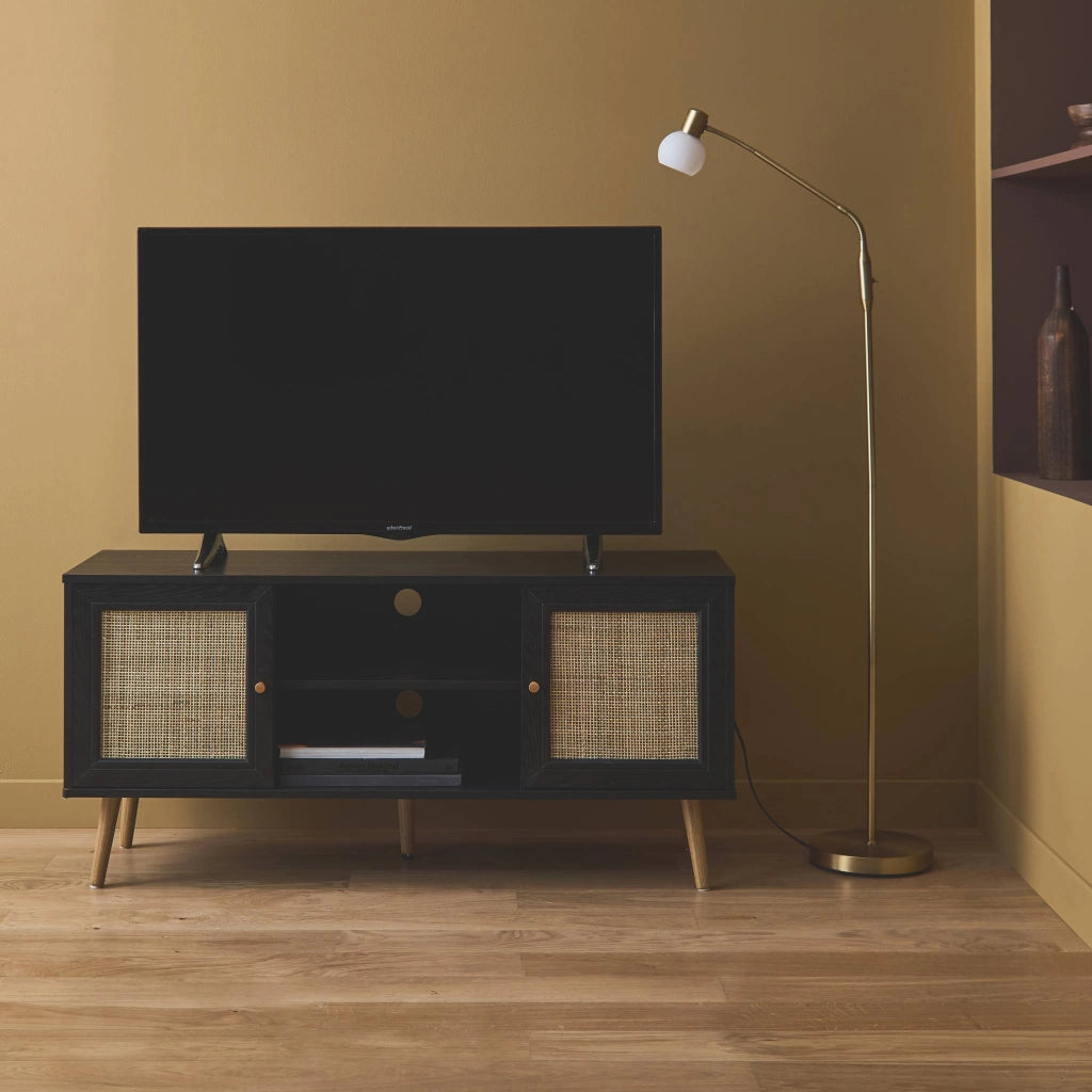 Mobile tv in cannage 2 livelli, 120cm, nero