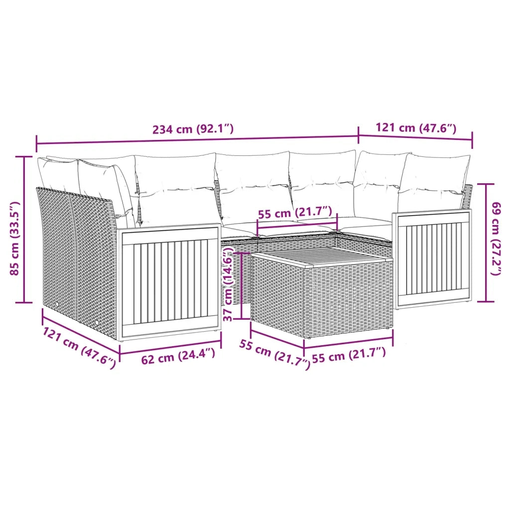 Set Divani da Giardino 7 pz con Cuscini Beige in Polyrattan
