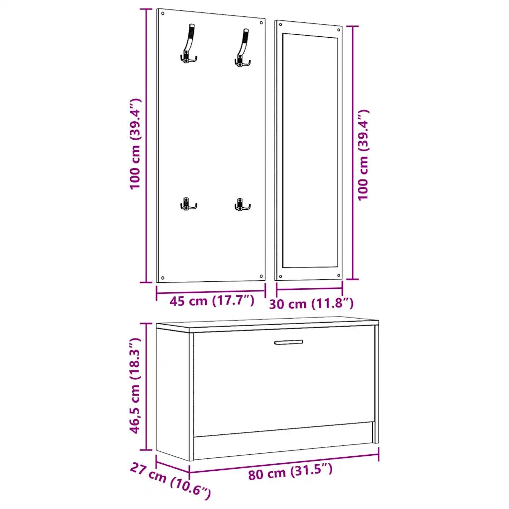 Set Scarpiere | Mobile per scarpe 3 in 1 Nero in Legno Multistrato