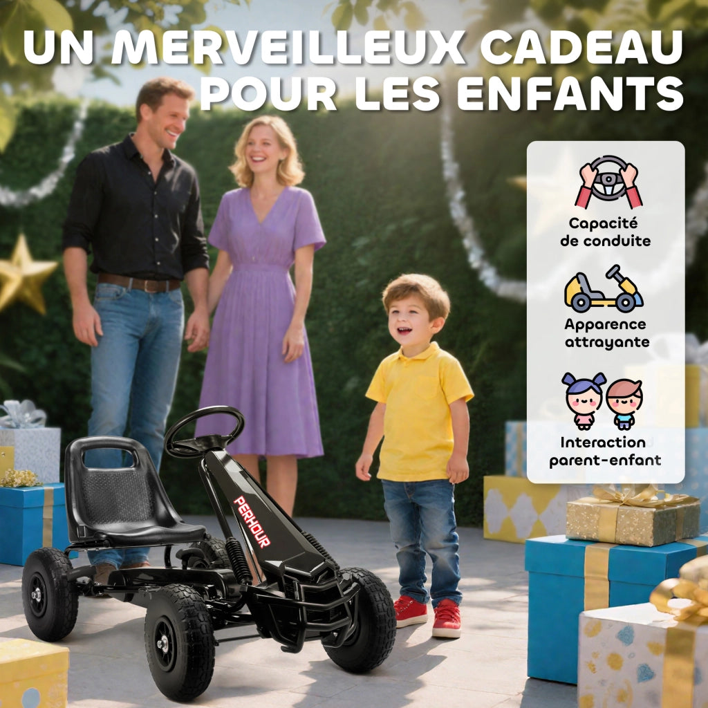 Go-Kart a pedali per bambini ¨C Xylo ¨C sedile regolabile, freno manuale, 110x61x62 cm, nero