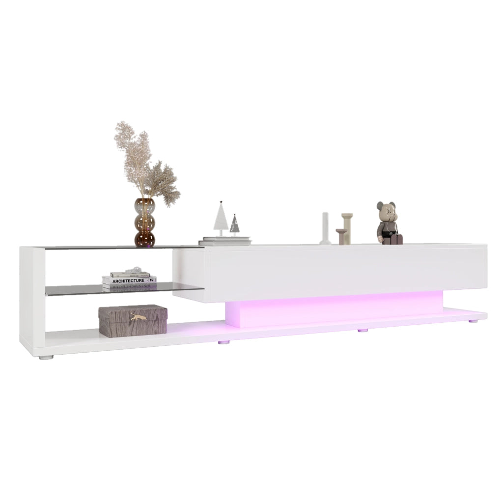 Mobile TV con LED ¨C MINIMAL ¨C Bianco Lucido, Vetro, Design Moderno