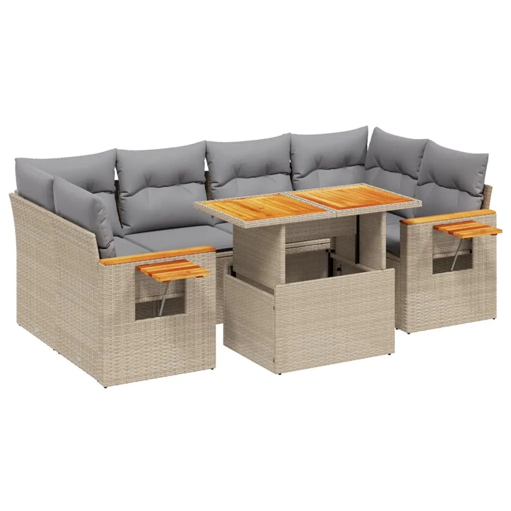 Set Divani da Giardino 7 pz con Cuscini Beige in Polyrattan 3273418