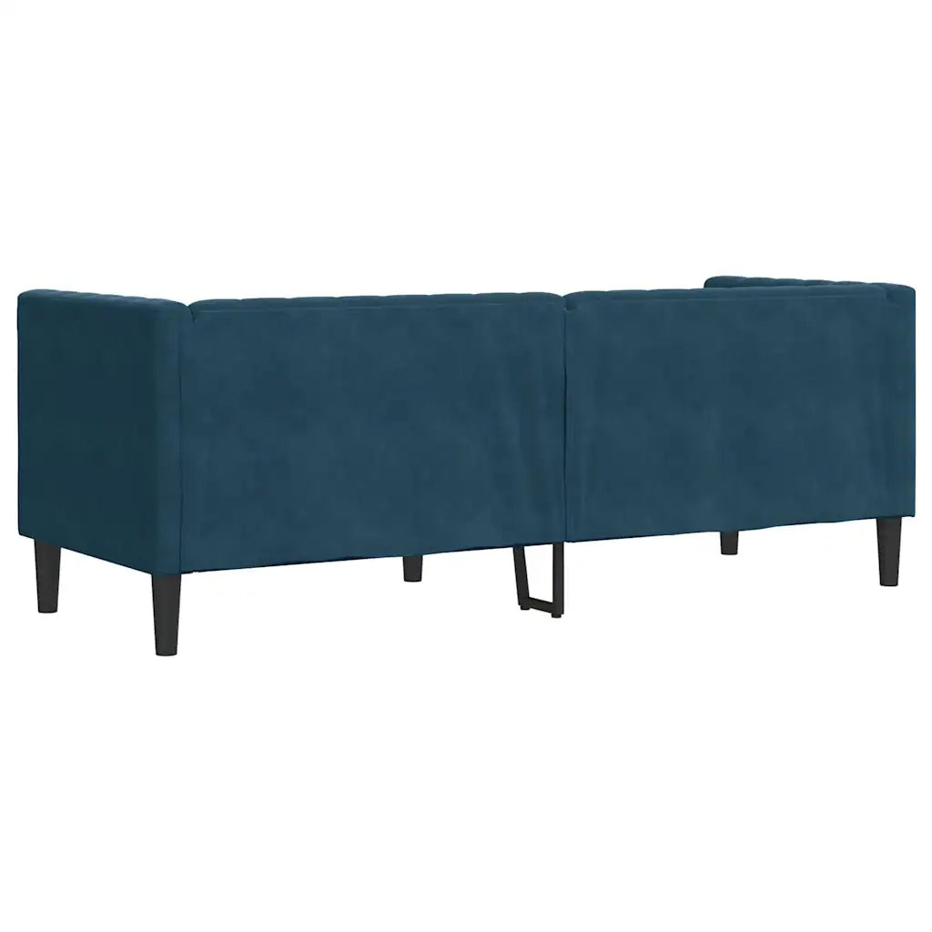 Divano Chesterfield con Rinforzi 3 Posti Blu in Velluto 372701