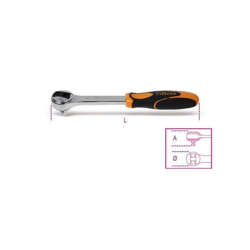 Beta 910-55 Cricchetto Reversibile Attacco Quadro Maschio 3-8'' 72 Denti 200 mm Acciaio Cromo Vanadio UNI-ISO 3315 colore Cromato
