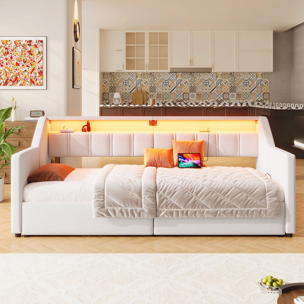 Daybed - Xylo - 90x200 cm LED USB 2 cassetti beige