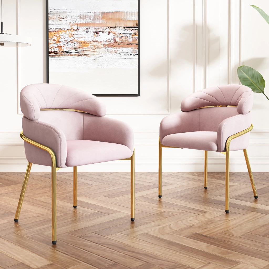 Sedia da pranzo singola - Zephmum - Gambe in metallo - Velluto rosa