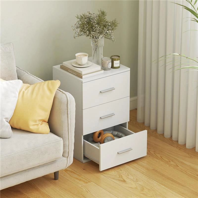 COMODINO CON 3 CASSETTI MODERNO E MULTIUSO PER CAMERA E SALOTTO, 40X35X60 CM, BIANCO
