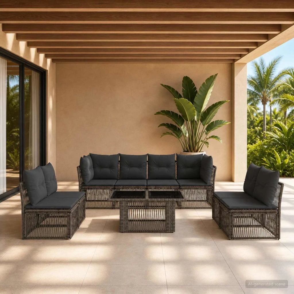 Set Divano da Giardino 9 pz Grigio polyrattan 3436445